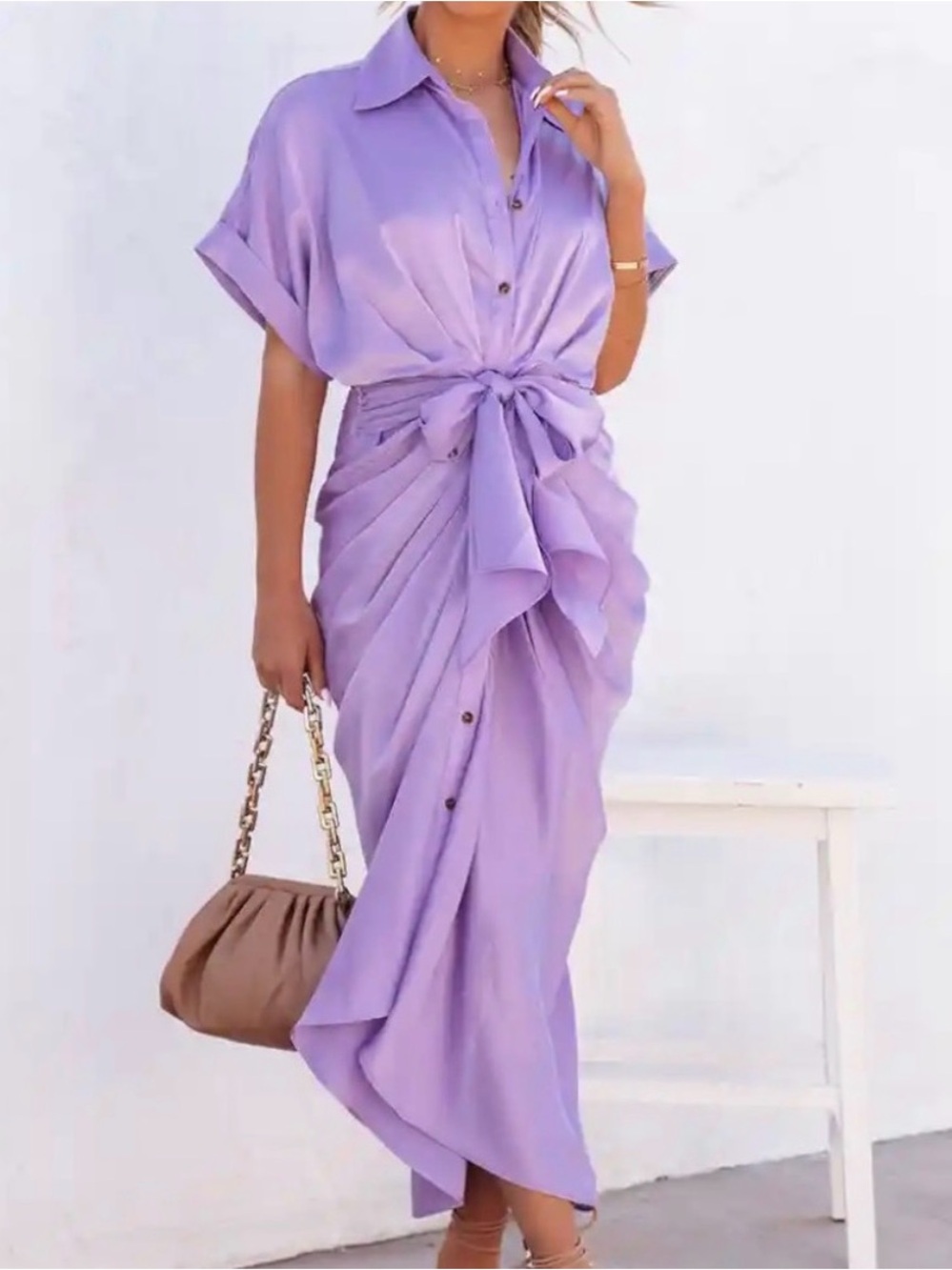 Steve Madden Tori Lavender Tie-Waist Shirt Dress